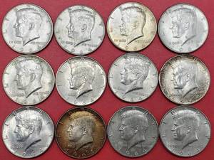 lot 304 image: 3 1964 90% Silver Kennedy Half Dollars from a Bag All are AU to BU Photo is Representative