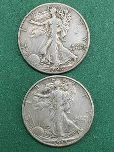 lot 321 image: 2 Walking Liberty Half Dollars 90% Silver