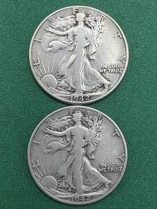 lot 322 image: 2 Walking Liberty Half Dollars 90% Silver