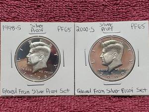 lot 330 image: 2 90% Silver Kennedy Half Dollar Proofs 1998-S & 2000-S