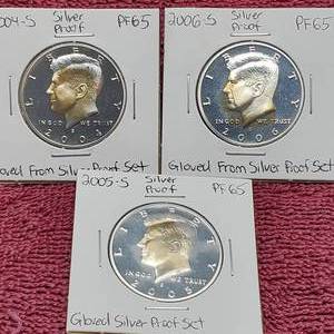 lot 331 image: 3 90% Silver Kennedy Half Dollar Proofs 2004-S, 2005-S & 2006-S