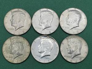 lot 333 image: 6 40% Silver Kennedy Half Dollars