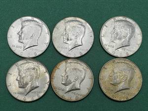lot 334 image: 6 40% Silver Kennedy Half Dollars