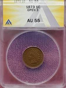 lot 15E image: 1873 Indianhead Cent ANACS AU55 Great Color