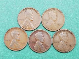 lot 366 image: Lincoln Cents 1911, 1911-S, 1912, 1912-D, 1912-S Semi Key Dates