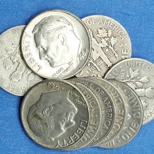 lot 375 image: 10 Roosevelt Dimes 90% Silver