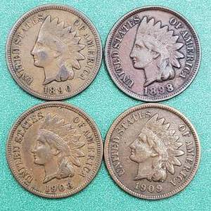 lot 382 image: 4 Higher Grade Indianhead Cents, 1909. 1908, 1898 & 1890