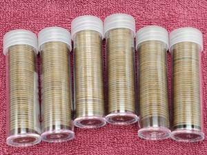 lot 388 image: 6 Tubes of Lincoln Wheat Cents ALL Have S Mint Marks