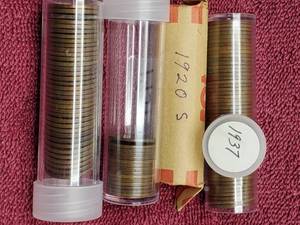 lot 395 image: Lincoln Cents 1 Roll of 1920s, 1 Roll of 1937-P, 16 Cents from Teens and 30 Memorial