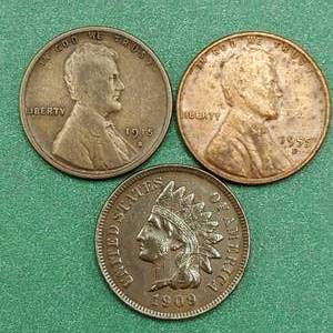 lot 396 image: Higher Grade 1909 Indianhead, 1915-S & 1955-D Lincoln Cents
