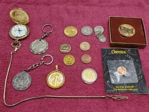 lot 402 image: Lot incl. Walking Liberty Half Dollar 90% Silver in Bezel, Medals & More See Photos