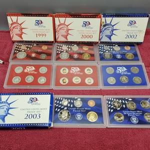 lot 409 image: 2 90% Silver Proof Sets 1999 & 2000 and 2 Reg. Proof Sets 2002 & 2003