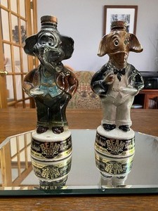 lot 30B image: Vintage Jim Beam Republican Elephant and Democrat Donkey Whiskey Decanters.