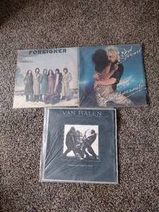 lot 70 image: 3 records Foreigner, Rod Stewart, and Van Halen