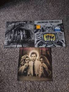 lot 68 image: 3 records Aerosmith night in the ruts, jailbreak thin Lizzy, and Pete Townsend empty glass