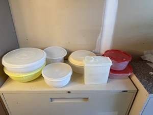 lot 35 image: Large Tupperware Containers with Lids and Additional Plastic Storage Containers