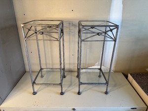 lot 36 image: Pair of Matching Side TablesEnd Tables with Two Glass Shelves (9.5 x 9.5 x 21.5)