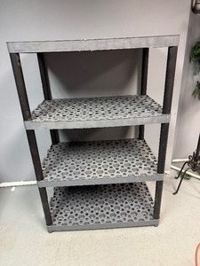 lot 59 image: Plastic Utility Shelf with Side Hooks - Four Shelves 35 x 23.5 x 54.5