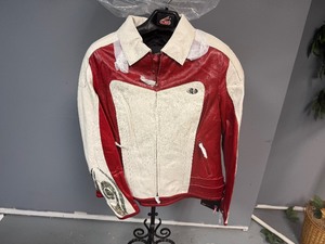 lot 82 image: Womens Red and White Leather Jacket (Sz 10) Hein Gericke