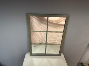 lot 87 image: Blue Wash Windowpane Mirror. 23 34 x 24 12 x 1