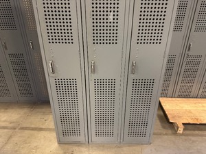 lot 94 image: Set of Three Lyon Lockers (36 x 21.5 x 78.75 each locker is 1 foot wide)