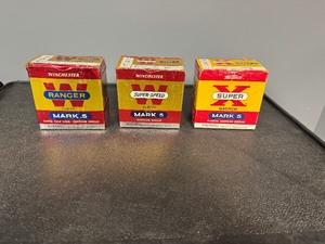 lot 126 image: Three Boxes Vintage Shotgun Shells Paper shells (not plasticnot reloads) Winnchester 12 gauge (1 Full, 1 Partial, 1 Empty box)