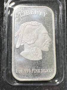lot 17 image: 1 TROY OZ .999 FINE SILVER BUFFALO INDIAN BAR