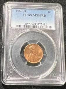 lot 21 image: 1959-D US LINCOLN CENT PCGS MS64RD