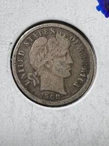 lot 24 image: 1908-D US BARBER DIME