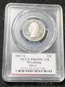 lot 43 image: 2007-S US PROOF SILVER WYOMING WASHINGTON QUARTER PCGS PR69DCAM