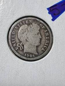 lot 61 image: 1906 US BARBER DIME