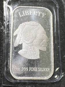 lot 76 image: 1 TROY OZ .999 FINE SILVER BUFFALO INDIAN BAR