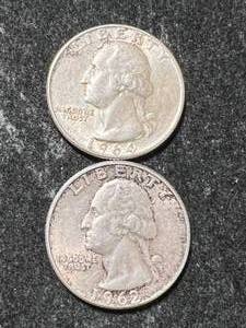 lot 81 image: 2 US WASHINGTON QUARTERS 1962-D 1964-D