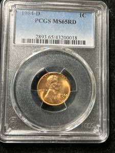 lot 82 image: 1964-D US LINCOLN CENT PCGS MS65RD