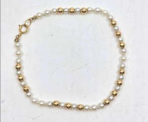 lot 78 image: 14K Gold, Pearl, & Gold Bead Bracelet- 8, 3.14 grams