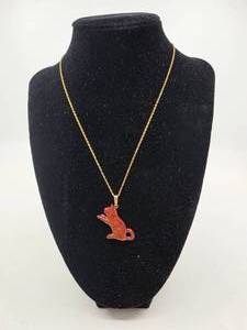 lot 93 image: 12K and 14K Necklace, Cat Pendant- 2.37 grams