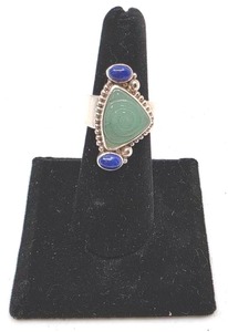 lot 115 image: Sajen Sterling Silver Jade Lapis Ring - Size 6.5