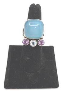 lot 132 image: Cool Vintage Sterling Silver, Amethyst, Topaz & Chalcedony Ring- Size 6.75