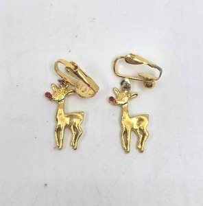 lot 139 image: Gold Rudolph Reindeer Clip-On Earrings