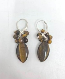 lot 156 image: Sterling Silver & Tiger Eye Dangling Earrings