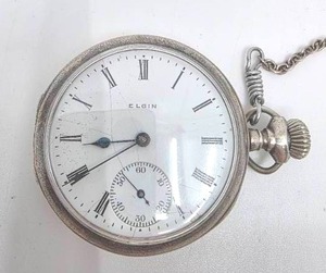 lot 173 image: Antique Elgin Sterling Silver Pocket Watch