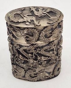 Antique Asian Dragon Motif Silver Trinket Container - Hallmarked - 50.21g