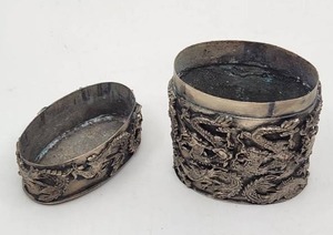 Antique Asian Dragon Motif Silver Trinket Container - Hallmarked - 50.21g