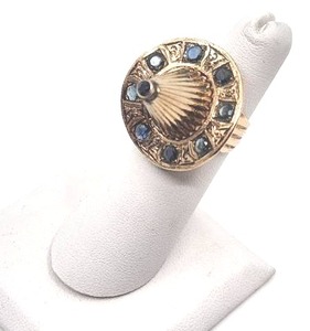 lot 13 image: Very Funky Antique 14k and Sapphire Ring - Size 5 - 6.51g