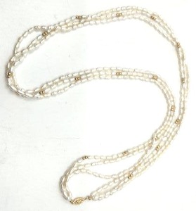 lot 45 image: Beautiful Triple Strand 14K and Freshwater Pearl Necklace w 36 Gold Beads - 32 - 42.76g