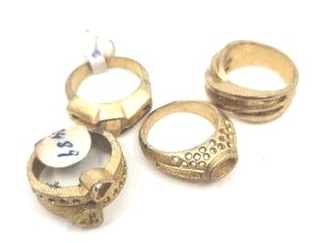 lot 56 image: Retired Jewelry Makers Lot #4 - 4 Gold Ring Blanks - 1 Stamped 14K - 27.05g