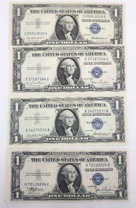 lot 214 image: Lot of 4 Uncirculated $1 Silver Certificates - Very Collectible