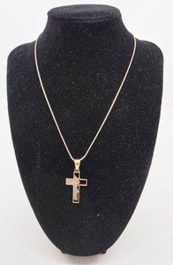 lot 235 image: Sterling Silver Mexican Lord Jesus Christ Cross Necklace
