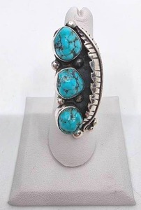 lot 241 image: Sterling Silver & Turquoise Alvin Yellowhorse Navajo Ring- Size 6.5