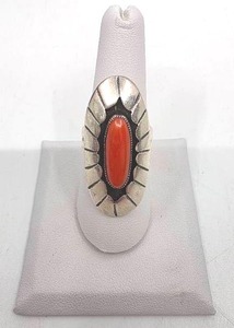 lot 245 image: Sterling Silver & Coral Native American Ring- Size 8